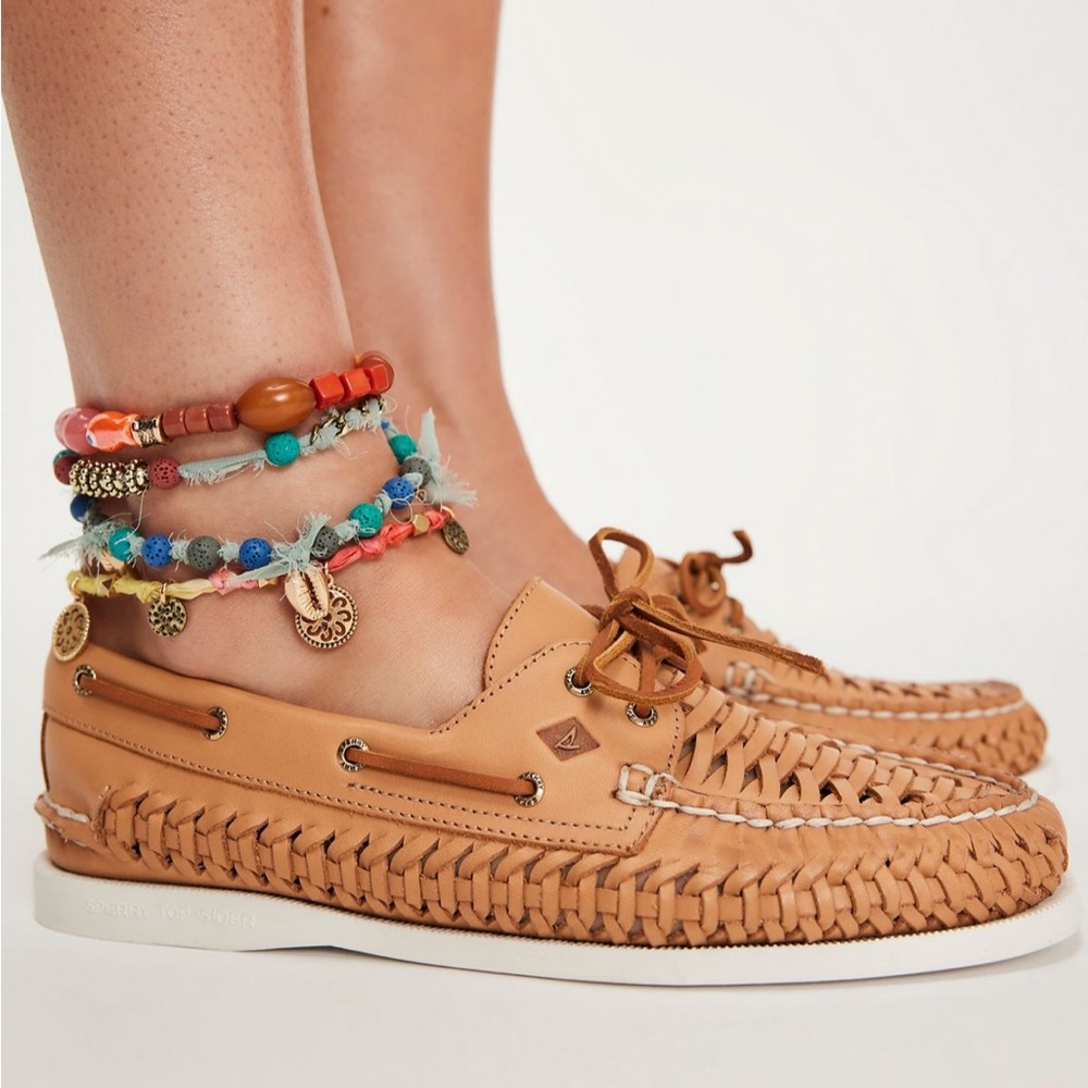 NEW SPERRY 2-Eye Woven Leather Boat Shoe Topsider, Size 10 FREE PEOPLE